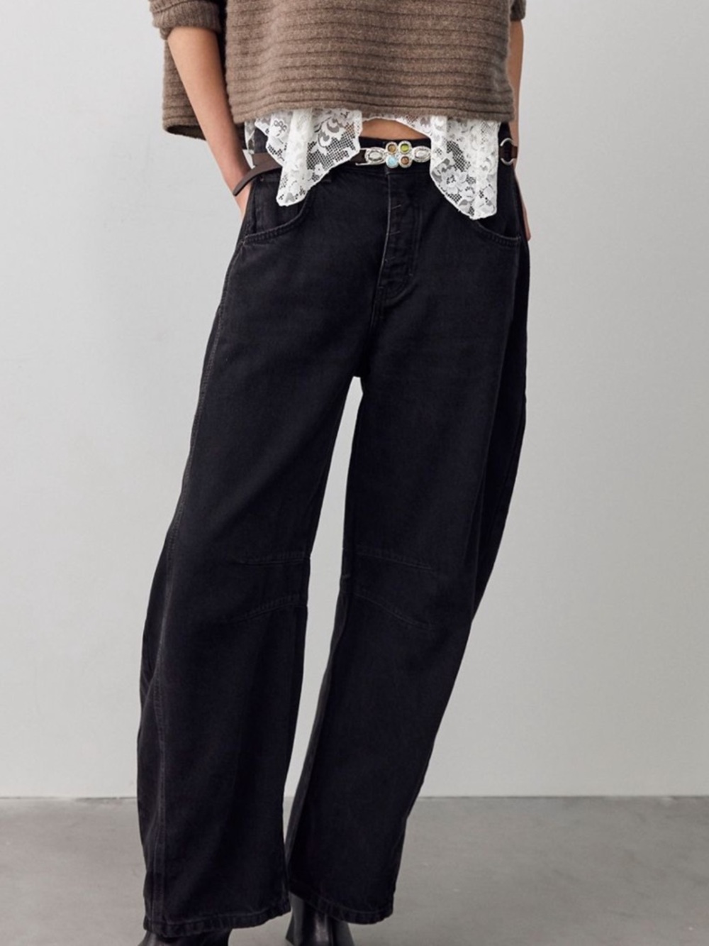 We The Free Black Good Luck Mid-Rise Barrel Jeans